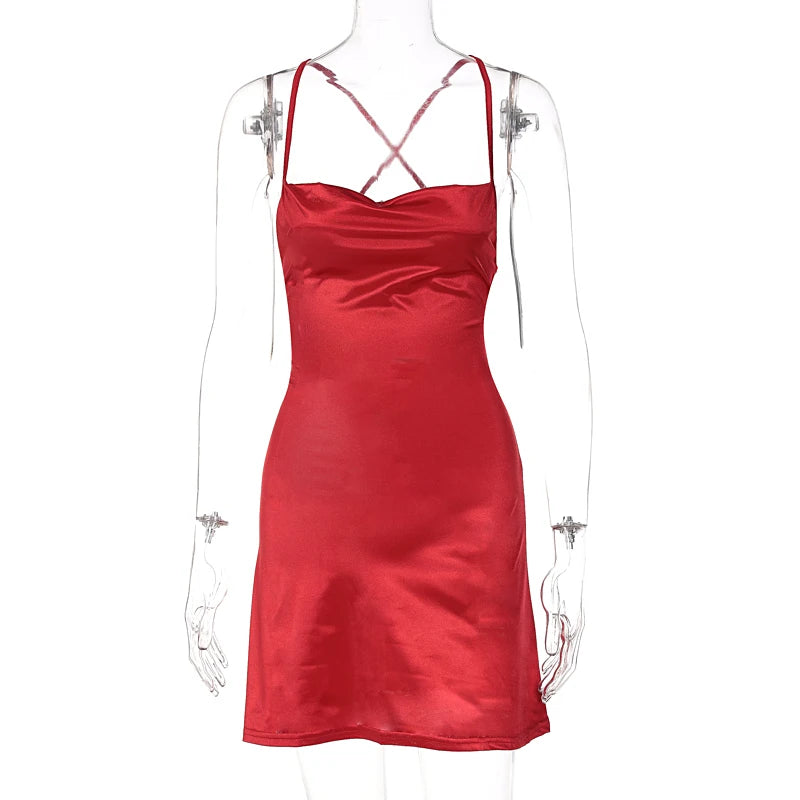 Women Satin Strap Mini Dress