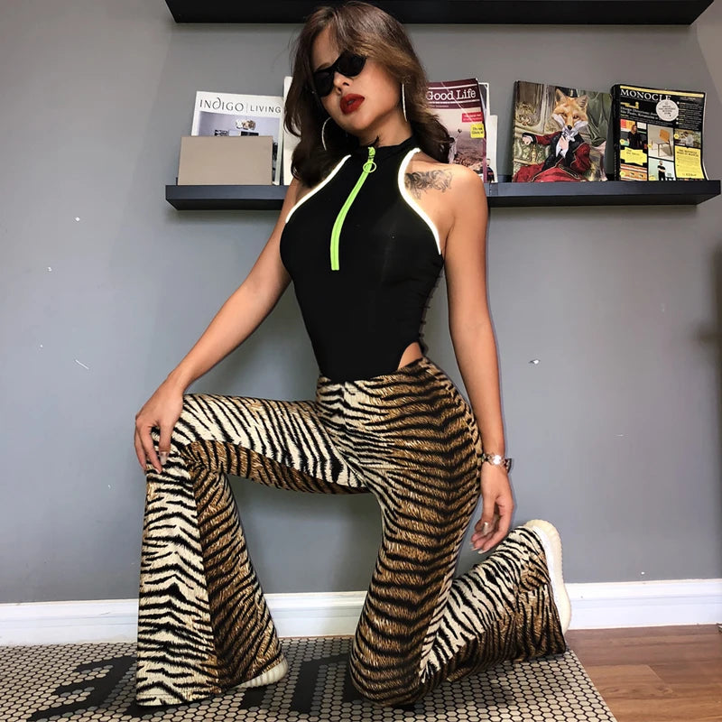 Leopard tiger high waist flare pants