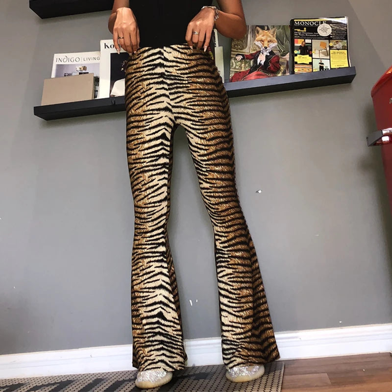 Leopard tiger high waist flare pants