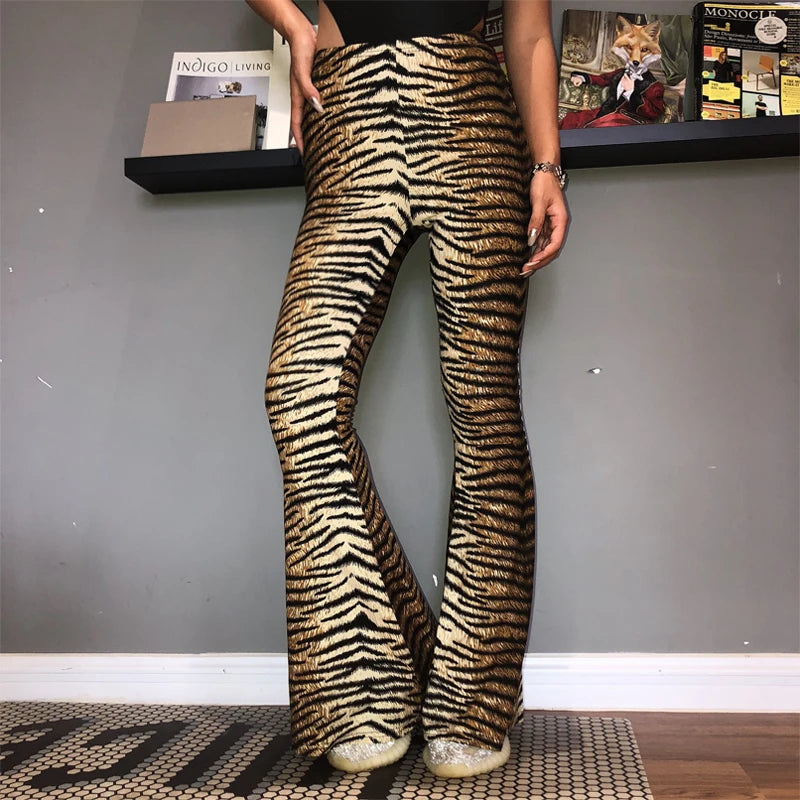 Leopard tiger high waist flare pants