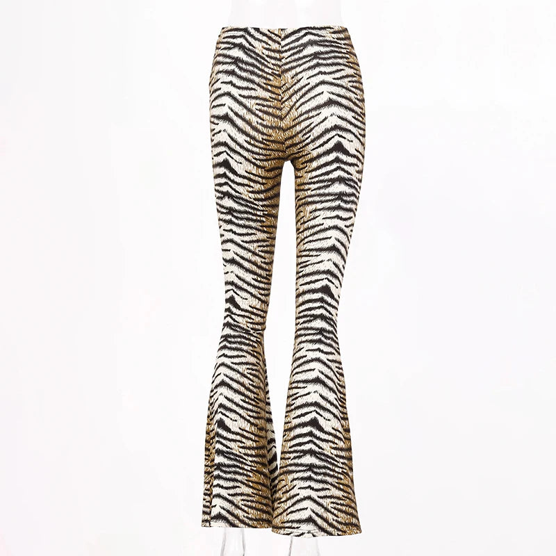 Leopard tiger high waist flare pants