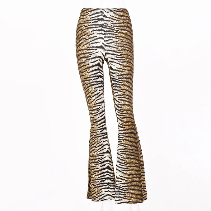 Leopard tiger high waist flare pants