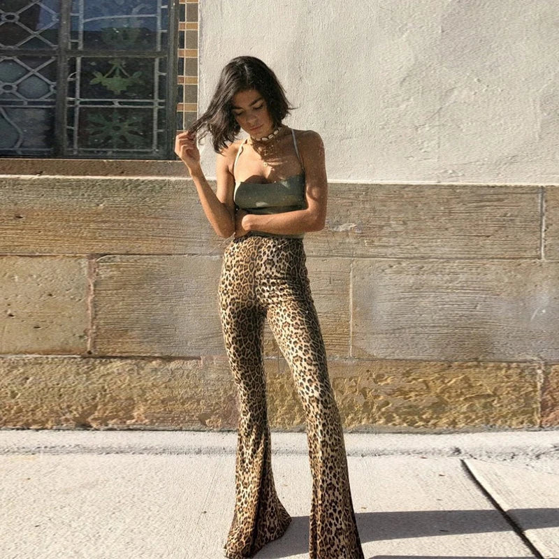 Leopard tiger high waist flare pants