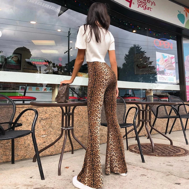 Leopard tiger high waist flare pants