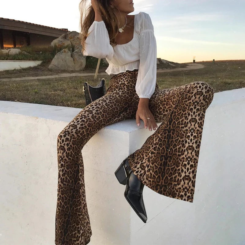 Leopard tiger high waist flare pants