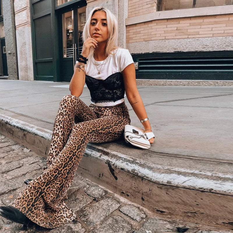 Leopard tiger high waist flare pants