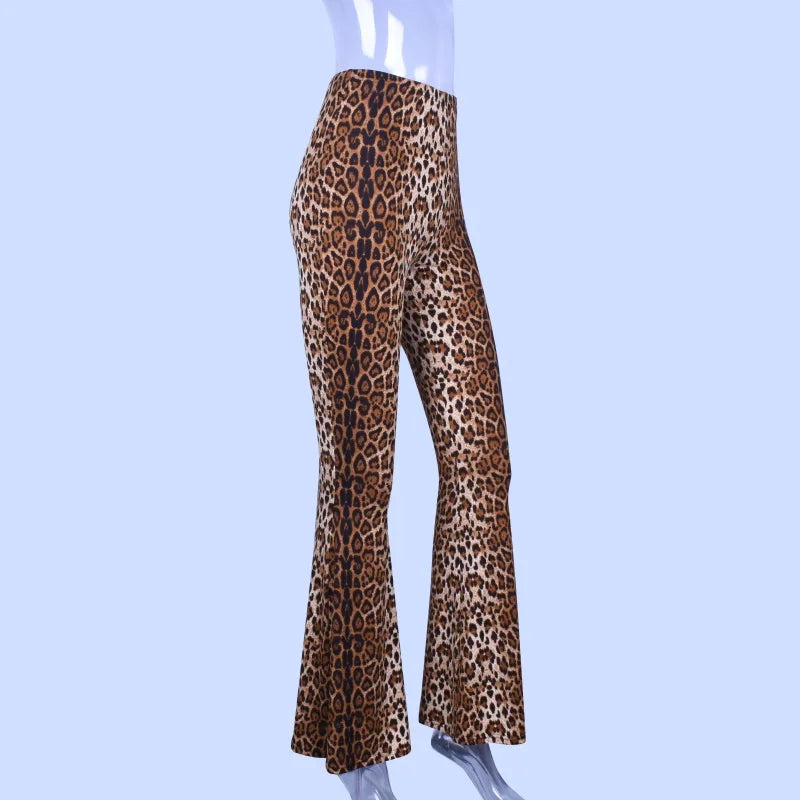 Leopard tiger high waist flare pants