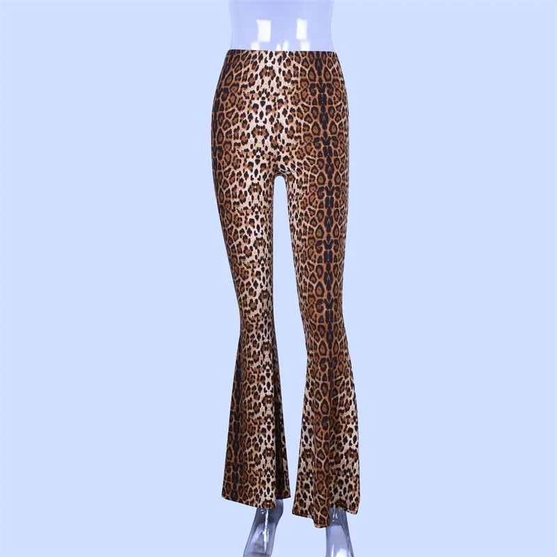 Leopard tiger high waist flare pants