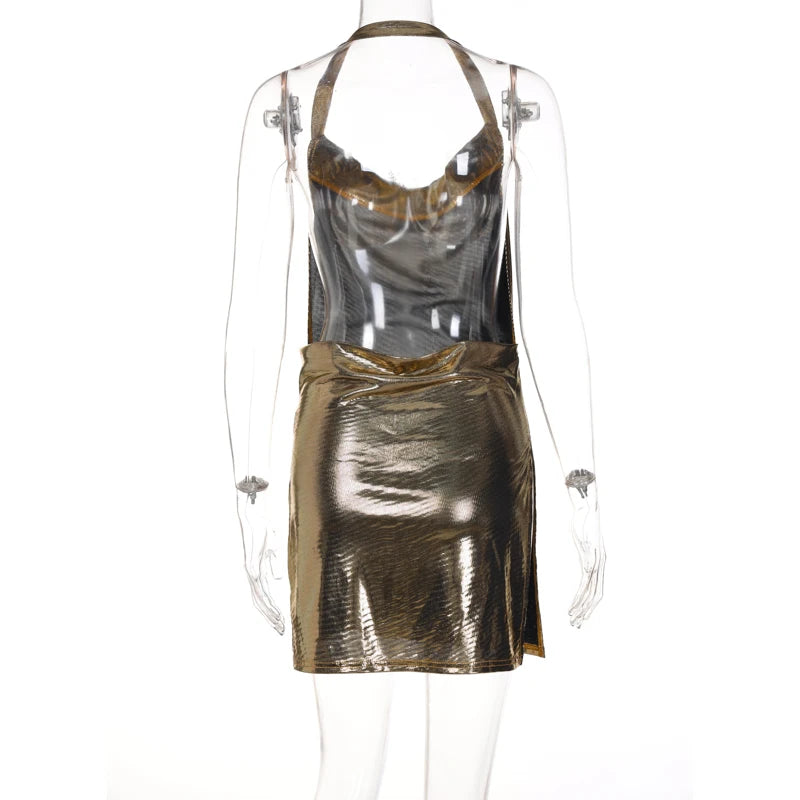 Bling Glitter Women's Halter Mini Dress