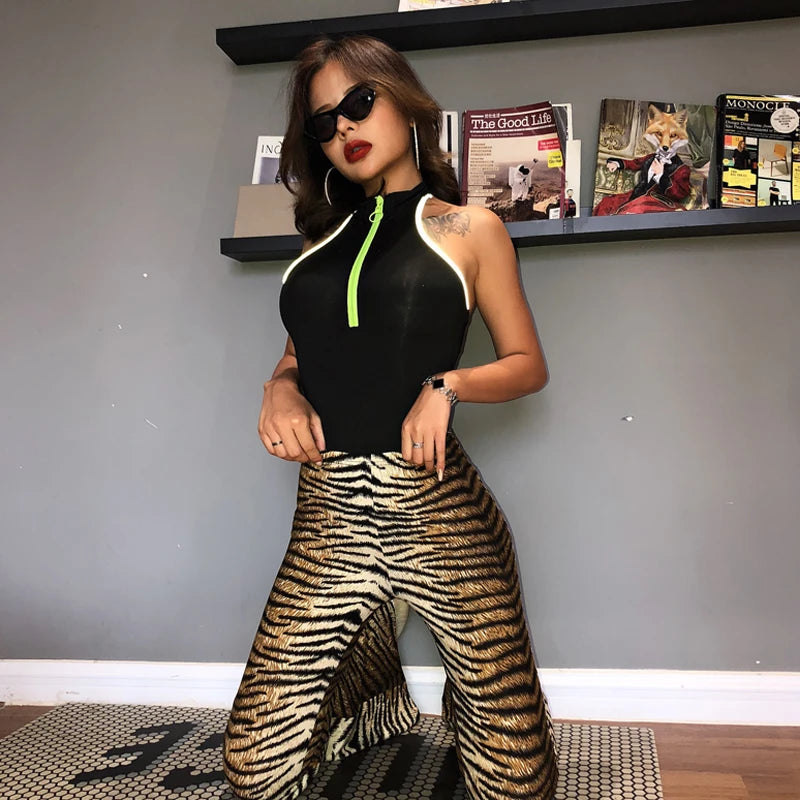 Leopard tiger high waist flare pants