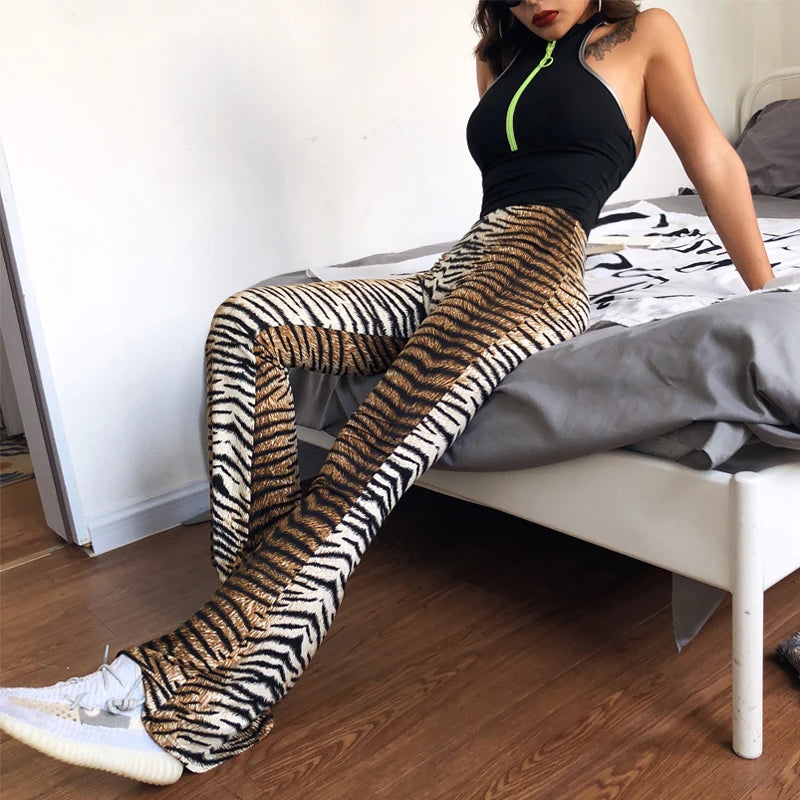 Leopard tiger high waist flare pants