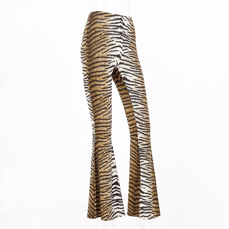 Leopard tiger high waist flare pants