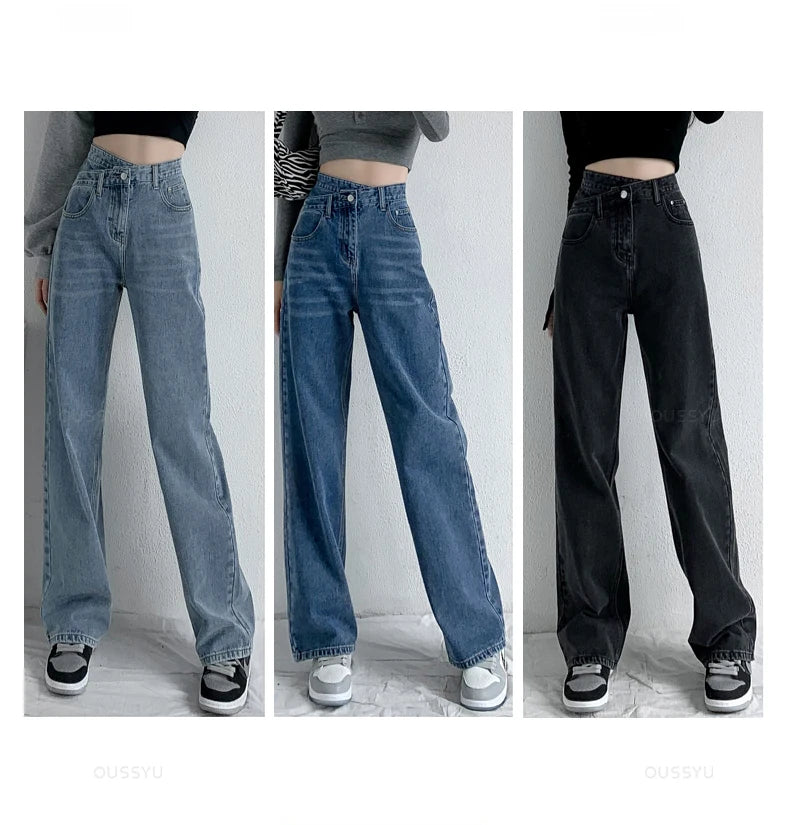 Jeans Women Wide Leg Pants Mom Femme Black Blue Jean High Waist Woman Trousers Brand Clothing