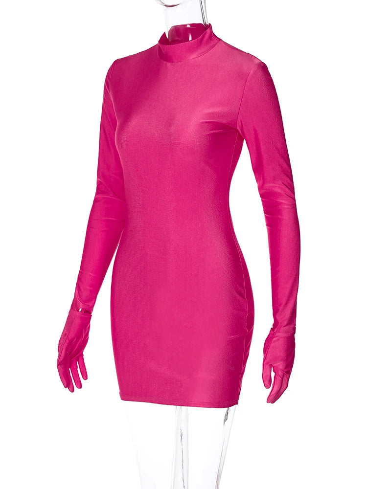 Solid Long Sleeve With Gloves Mini Dress