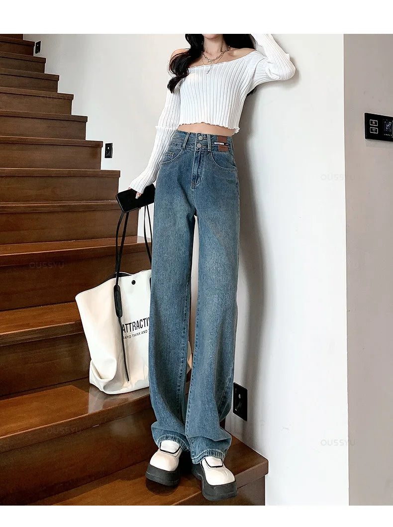 Winter Jeans Women Fleece Warm Denim Trousers High Waist Casual Loose Female Denim Pants Thick Velvet Cotton Woman Jean