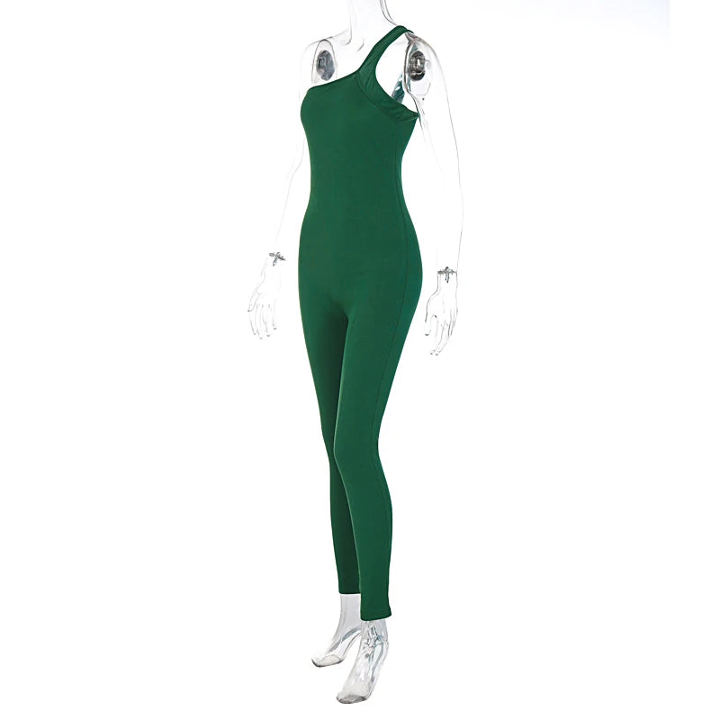 Autumn Ribbed Sexy Y2K Clothes One Shoulder Sleeveless Backless Bodycon Skinny Jumpsuit For Women Club Streetwear Romper