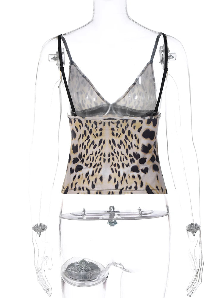 Leopard Print Spaghetti Strap Women Party Club Y2K Clothes Tank Top