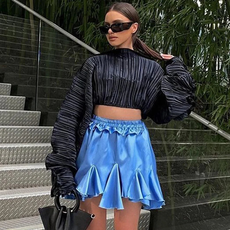 Striped Ruched Sexy Y2K Clothes Slash Neck Lace Up Long Sleeve Crop Top Sweatshirt