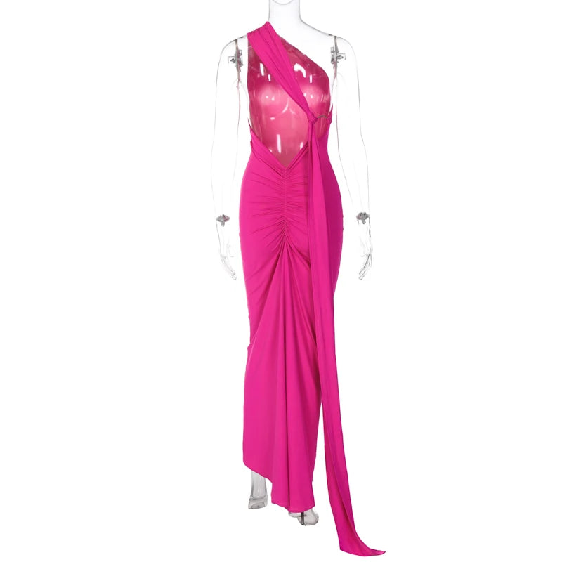 Neon Y2K Clothes One Shoulder Sleeveless Backless Maxi Dresses