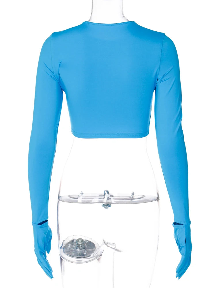 Cotton T-Shirt Crop Top Long Sleeve With Gloves 2023