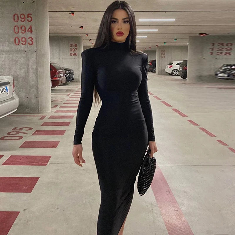 Autumn Sexy Y2K Clothes Long Sleeve Midi Dresses