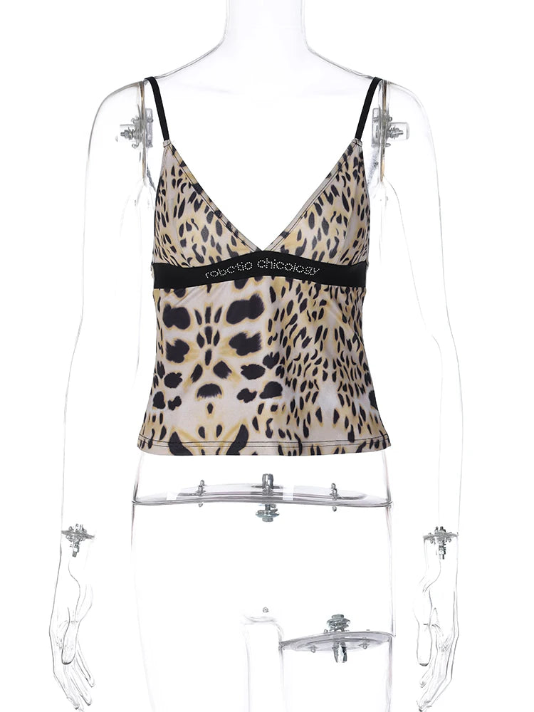 Leopard Print Spaghetti Strap Women Party Club Y2K Clothes Tank Top