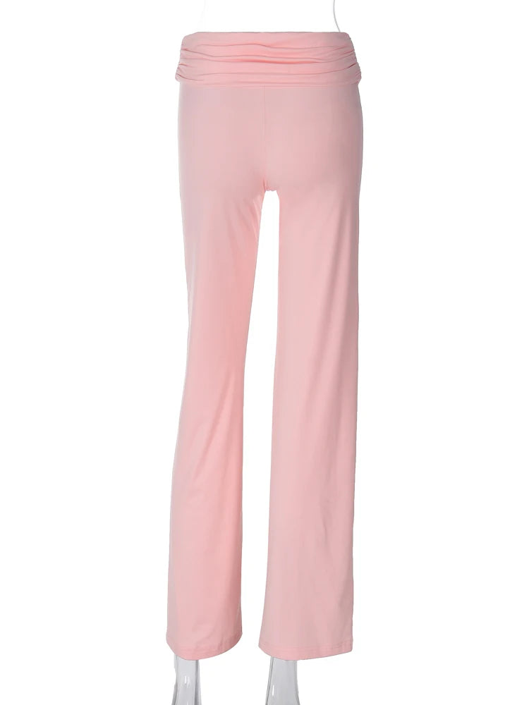 Straight Wide Leg Pants Ruched Solid Pants