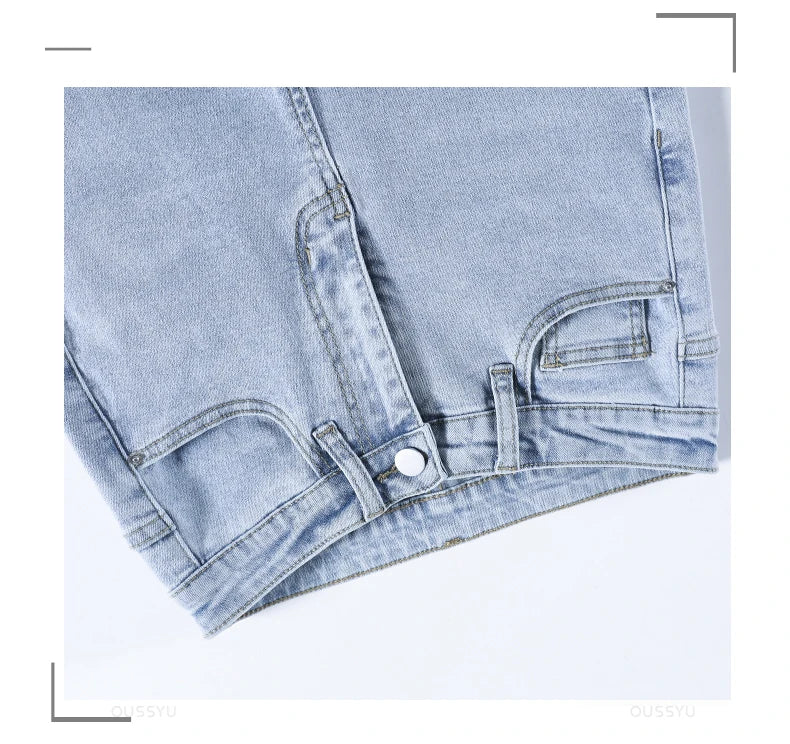 Women Flared Jeans High Waist Cotton Stretch  Wide Leg Denim Casual Pants White Blue Skinny Trousers