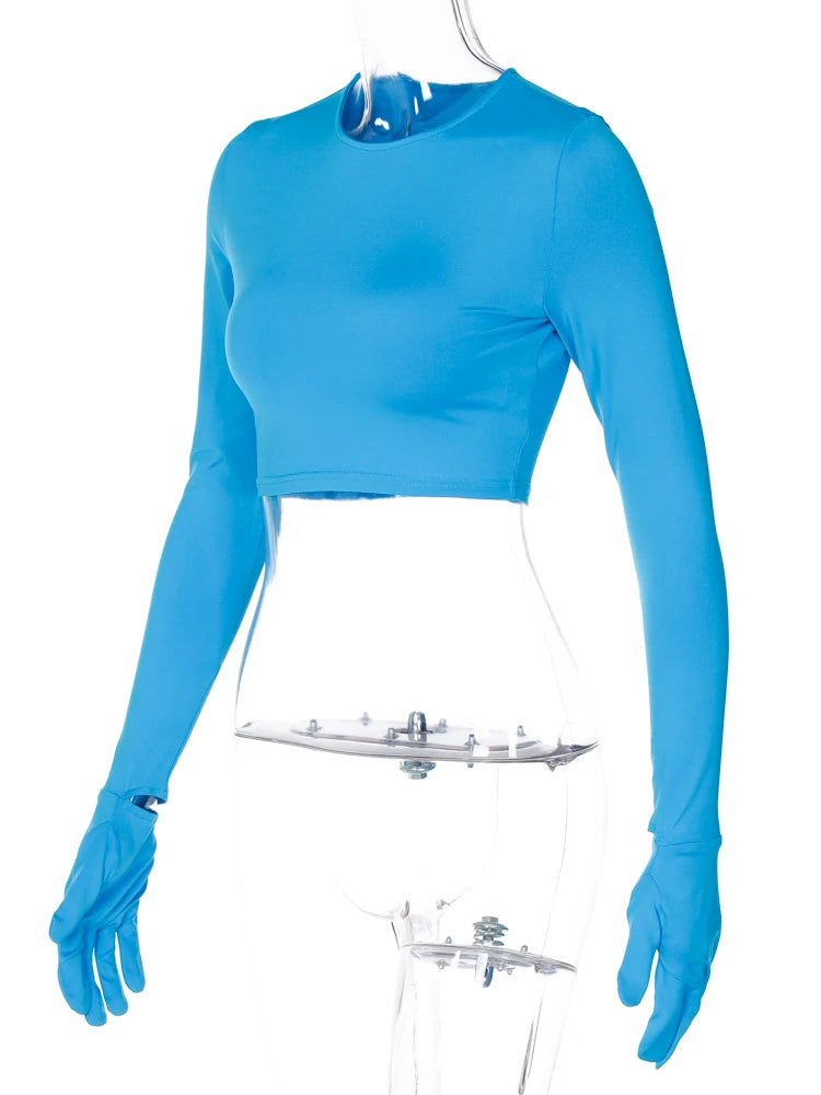 Cotton T-Shirt Crop Top Long Sleeve With Gloves 2023