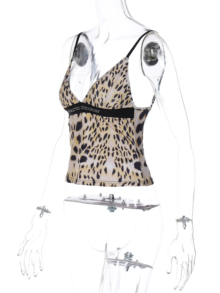 Leopard Print Spaghetti Strap Women Party Club Y2K Clothes Tank Top