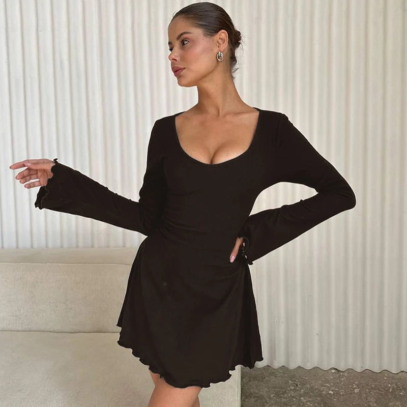 Back Straps Trumpet Sleeves Mini Dress