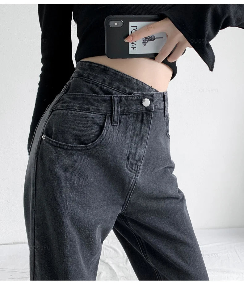 Jeans Women Wide Leg Pants Mom Femme Black Blue Jean High Waist Woman Trousers Brand Clothing