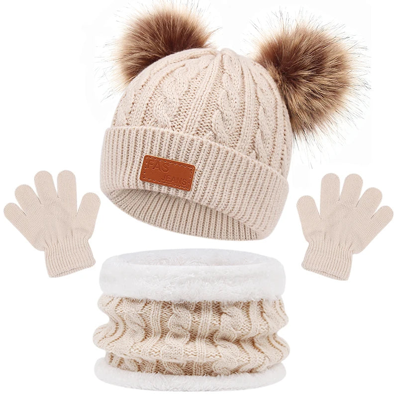 3Pcs Winter Baby Hat Scarf Gloves Set 1-5Y