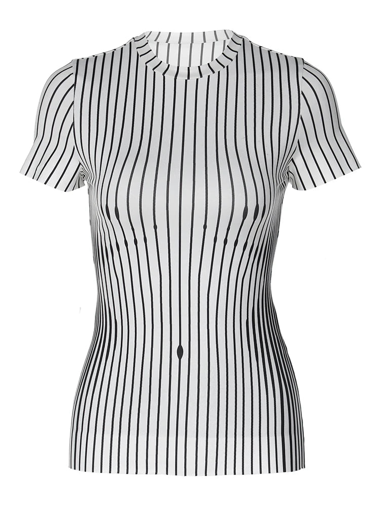 Sexy Y2K 2023 Summer For Women O-Neck Striped T-Shirt