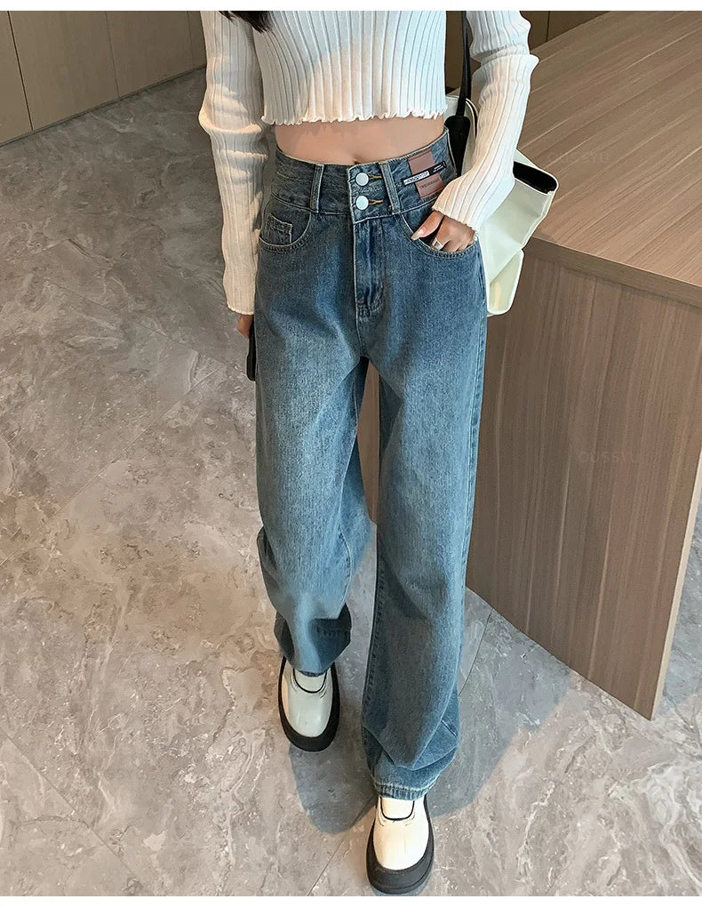 Winter Jeans Women Fleece Warm Denim Trousers High Waist Casual Loose Female Denim Pants Thick Velvet Cotton Woman Jean