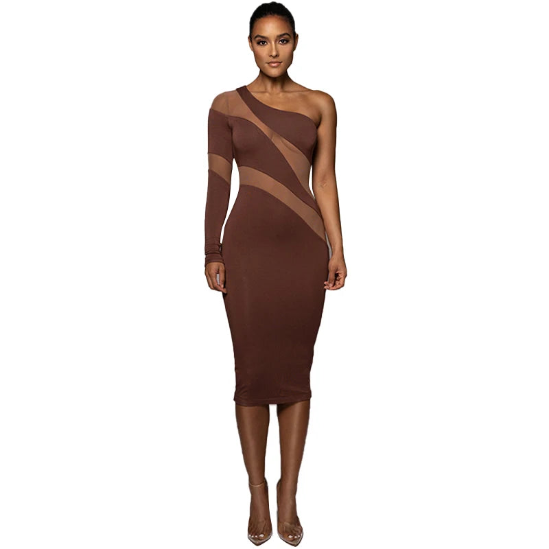 Patchwork Sexy Y2K Clothes Long Sleeve Midi Dresses