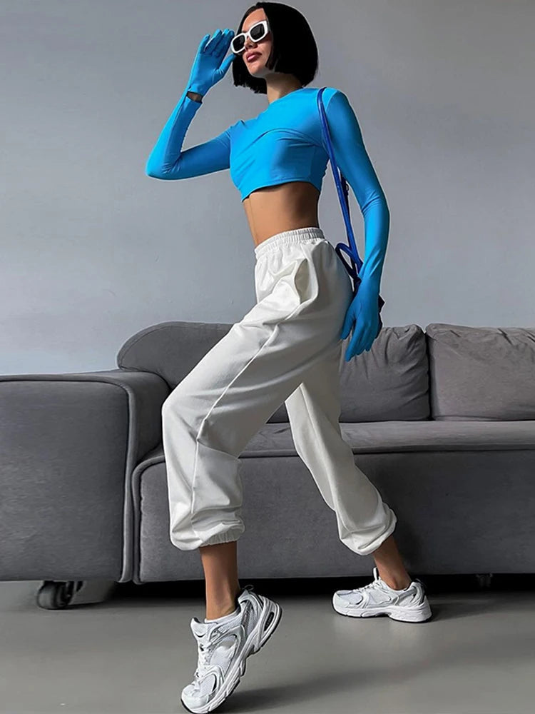 Cotton T-Shirt Crop Top Long Sleeve With Gloves 2023