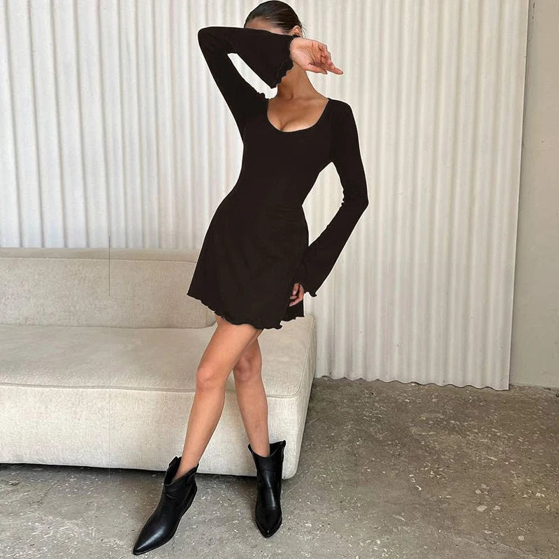 Back Straps Trumpet Sleeves Mini Dress