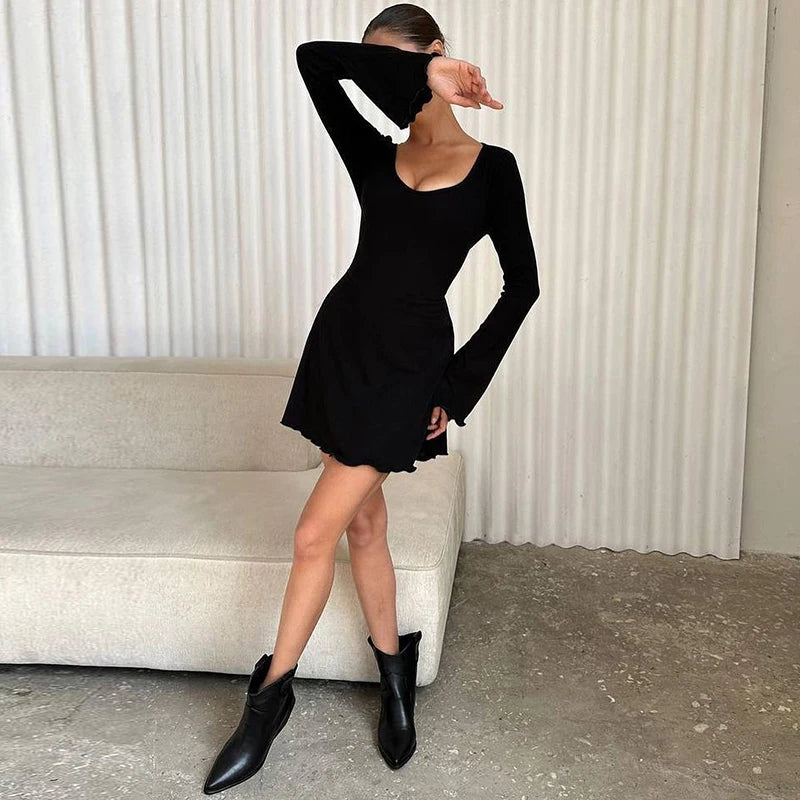 Back Straps Trumpet Sleeves Mini Dress