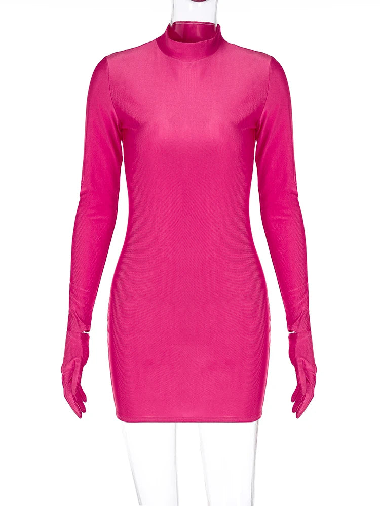 Solid Long Sleeve With Gloves Mini Dress