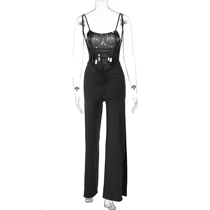 Women Sexy Y2K Lace Up Backless Strap Rompers  Jumpsuit