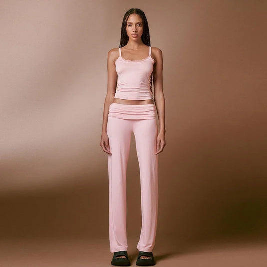 Straight Wide Leg Pants Ruched Solid Pants