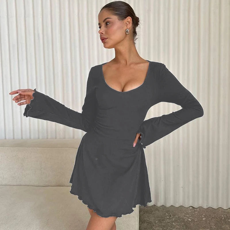 Back Straps Trumpet Sleeves Mini Dress