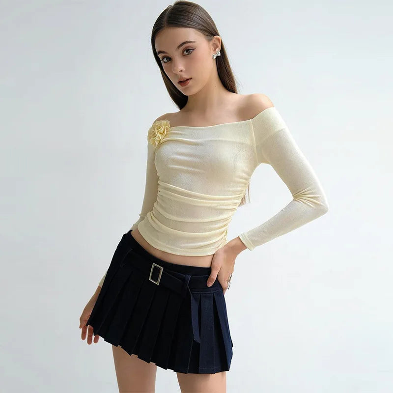 Mesh Patchwork Women Long Sleeve Crop T Shirt