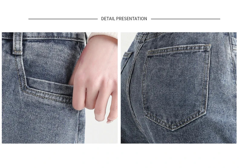 Woman Jeans Elastic High Waist Wide Leg Cotton Denim Clothing Blue White Streetwear Vintage Fashion