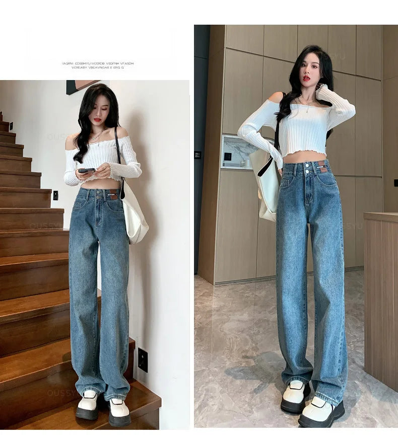 Winter Jeans Women Fleece Warm Denim Trousers High Waist Casual Loose Female Denim Pants Thick Velvet Cotton Woman Jean