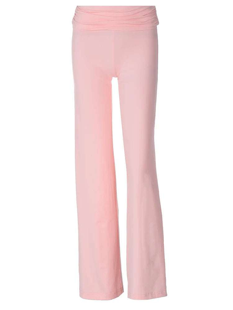 Straight Wide Leg Pants Ruched Solid Pants