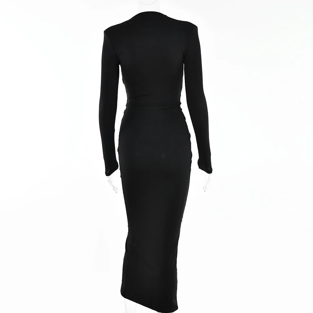 Ruched Irregular Sexy Y2K Clothes Long Sleeve Midi Dress