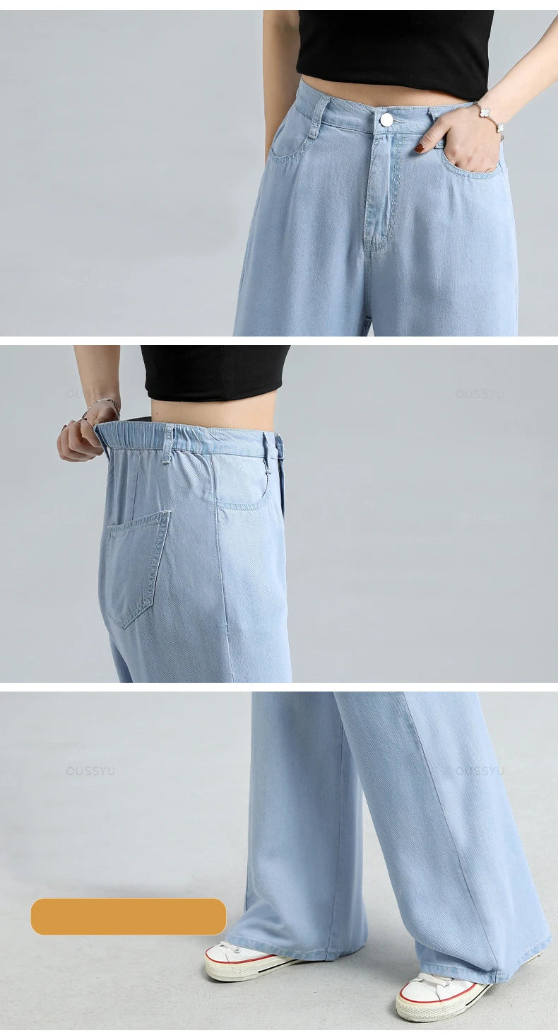 Thin Soft Women's Jeans Natural Lyocell Fabric Baggy Wide Leg Denim Pants Streetwear Loose Casual Female Clothing XS-3XL