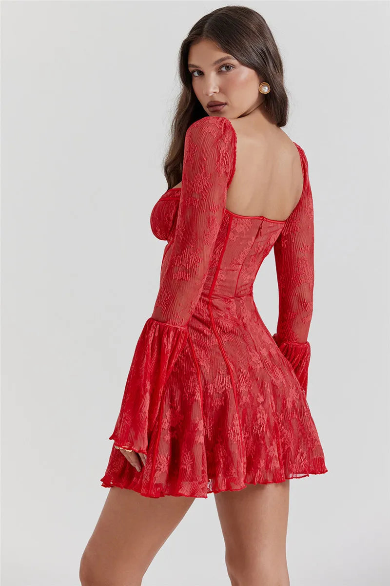 Elegant Backless Long Flare Sleeve Party Dress